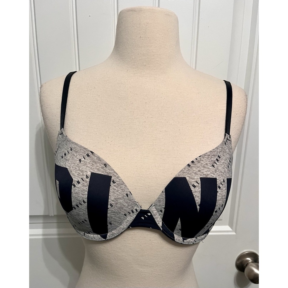 Pink Bra 34C Push Up Bra Wear‎ Everywhere Push-Up Victoria Secret Spellout